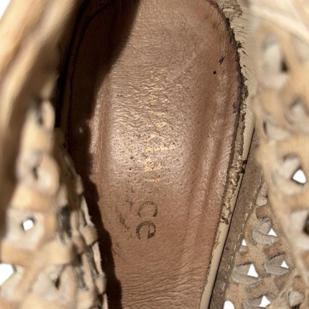 Lavorazione Artigiana Sundance Casta Woven Tan Leather Open Toe Ankle Boots  10 - Picture 12 of 13